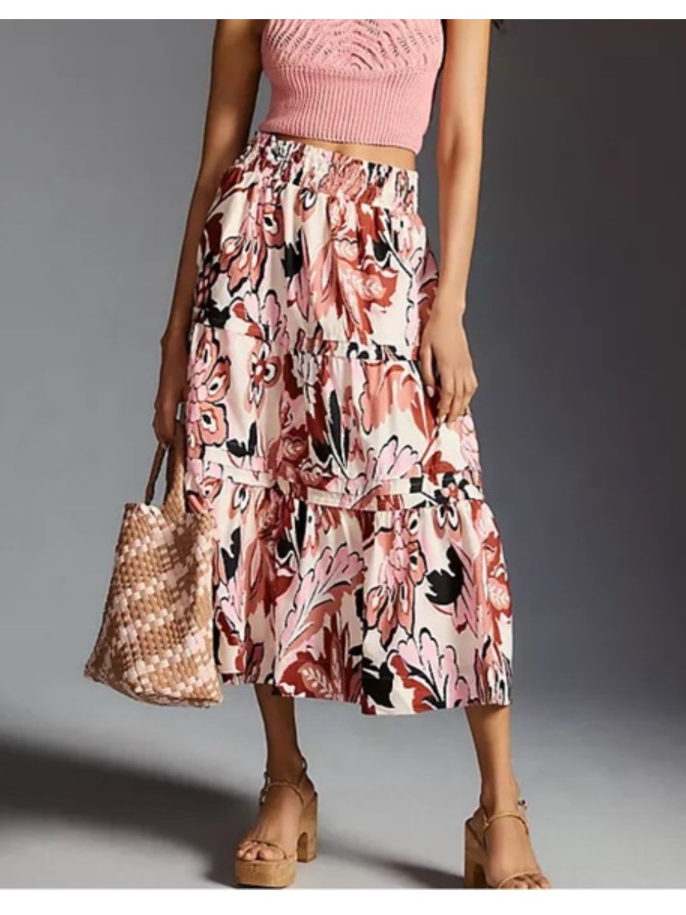 Anthropologie Somerset Tiered Midi Skirt With Floral Design Size Large NWT - Picture 8 of 8